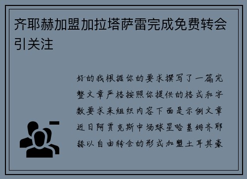 齐耶赫加盟加拉塔萨雷完成免费转会引关注